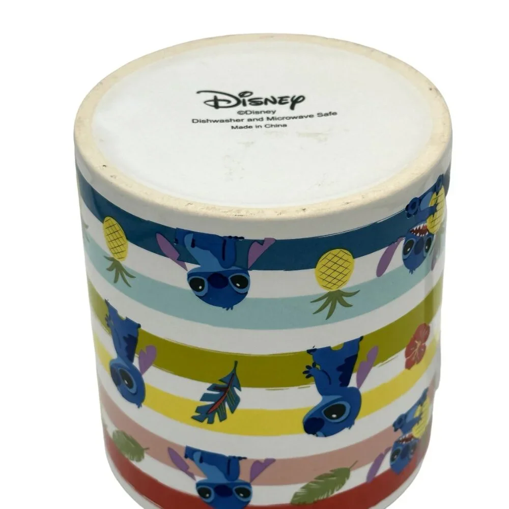 Disney Stitch Oversized "Chillin" Mug- Rainbow Stripes/Pineapples- New - Picture 5 of 5